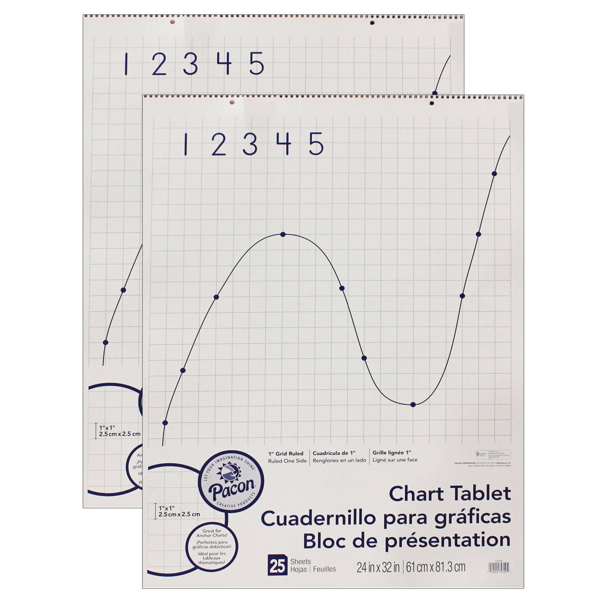Pacon® 24" x 32" Grid Ruled Chart Tablets, 2 Packs of 25